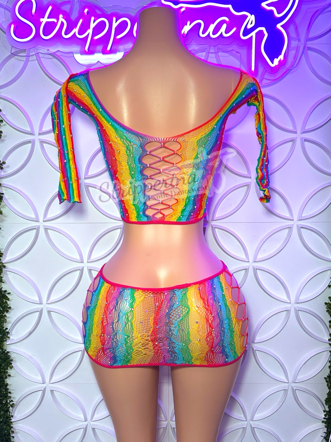 Rainbow Fishnet Skirt Set