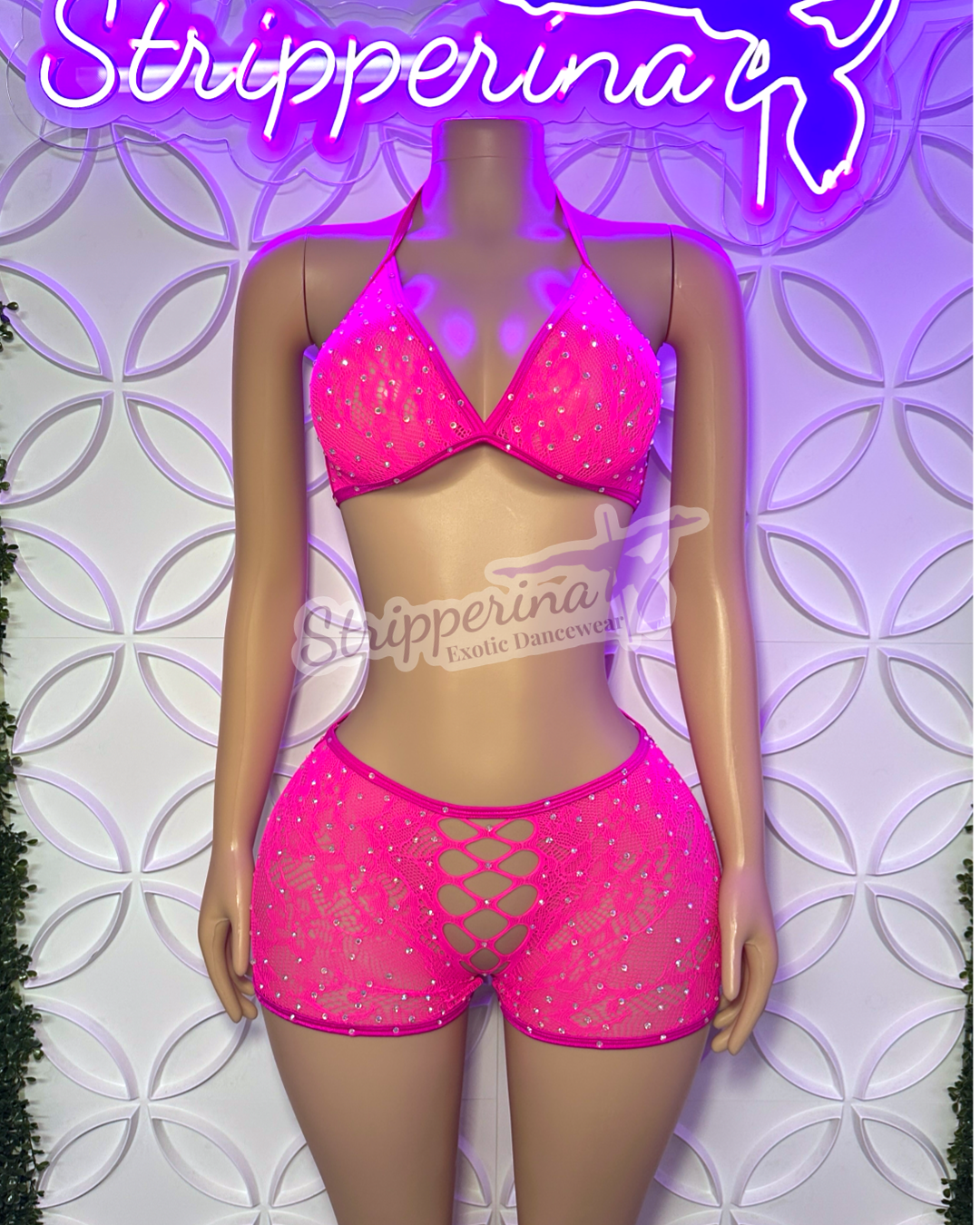 Triangle Fishnet Short Set (Pink)