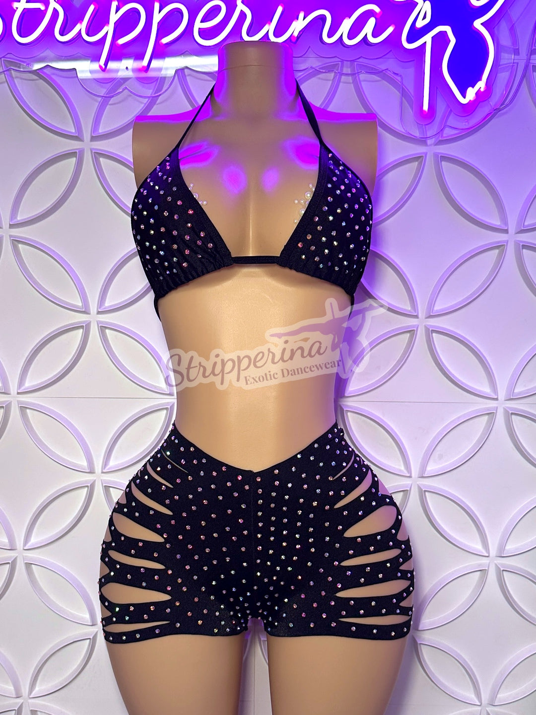 Triangle Ripped Short Set (Black)