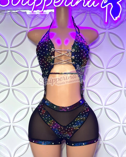 Cici Short Romper (Metalic Lazer)