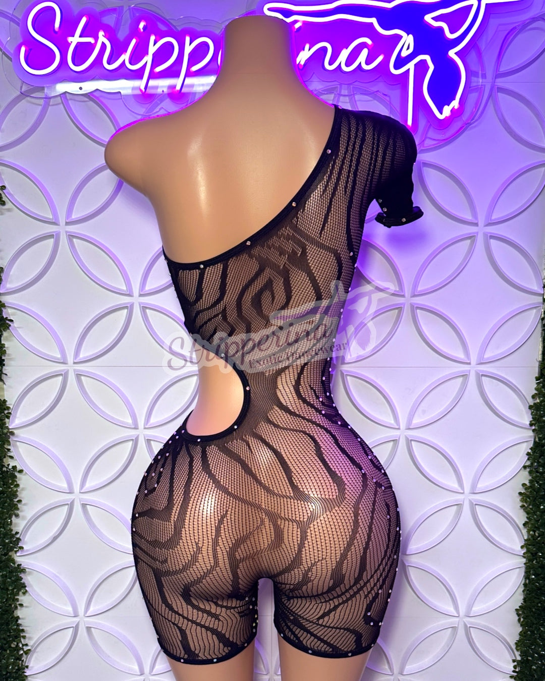 Open Side Fishnet Romper (zebra black)