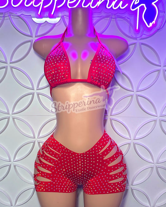 Triangle Ripped Short Set (Red)