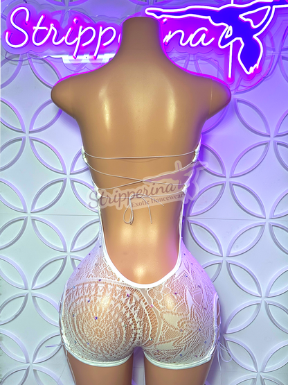 Mack Fishnet Romper (White)