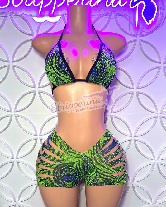 Triangle Ripped Short Set(Holographic Palm)