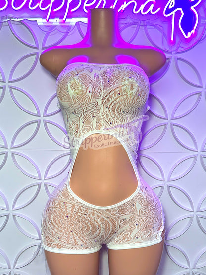 Mack Fishnet Romper (White)
