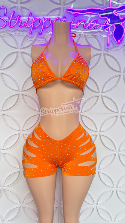 Triangle Ripped Short Set (Orange)