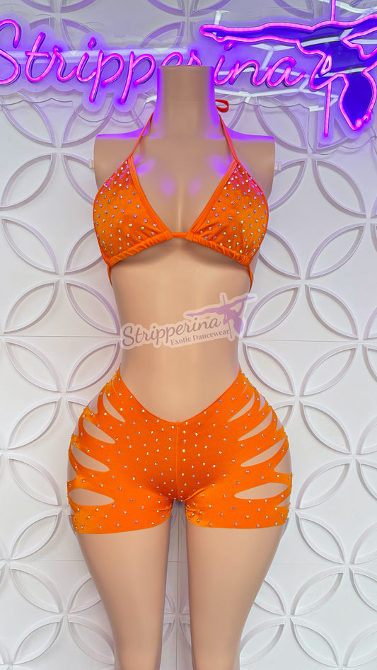 Triangle Ripped Short Set (Orange)