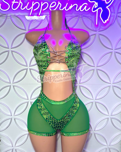 Cici Short Romper (Green Snake)