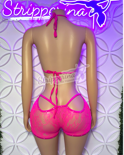 Triangle Fishnet Short Set (Pink)