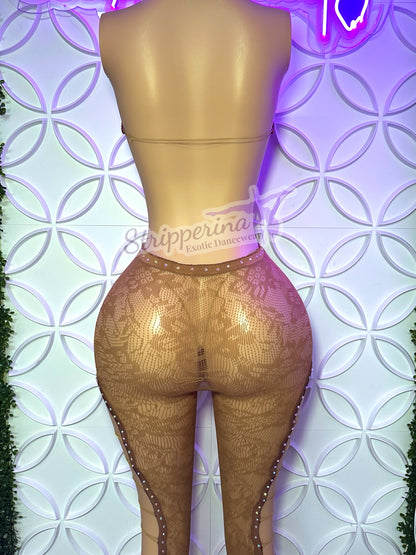 Onyx Fishnet Pant Set (Brown)