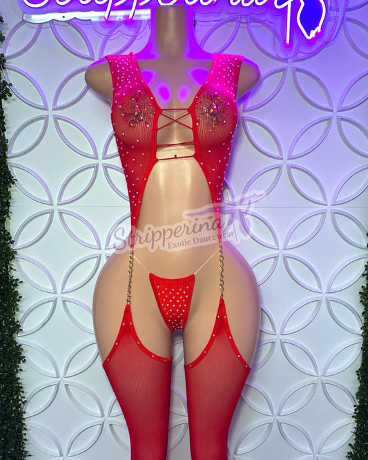 Chained Leg Piece Jumpsuit (Red)