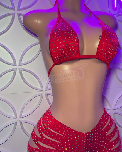 Triangle Ripped Short Set (Red)